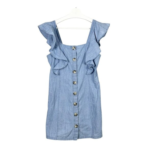 Topshop Ruffle Sleeve Chambray Button Front Dress - Picture 2 of 10